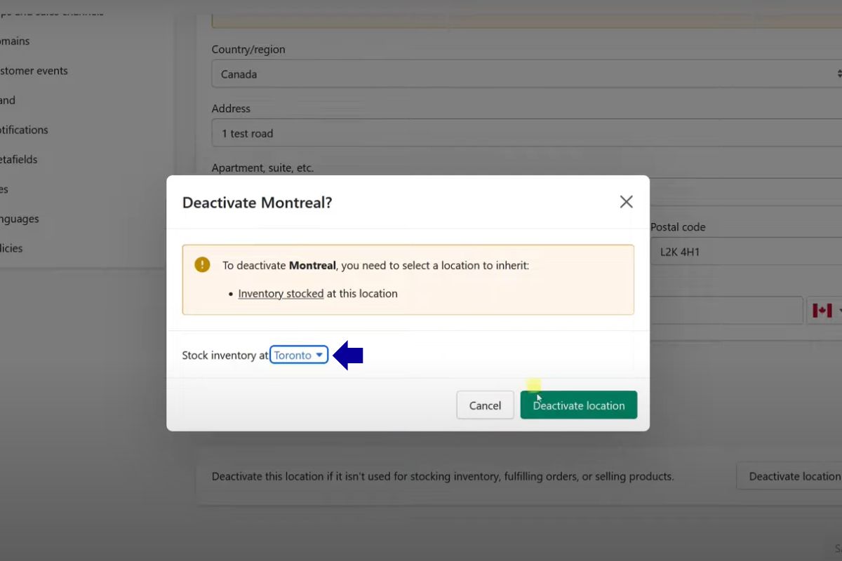Modify location on Shopify